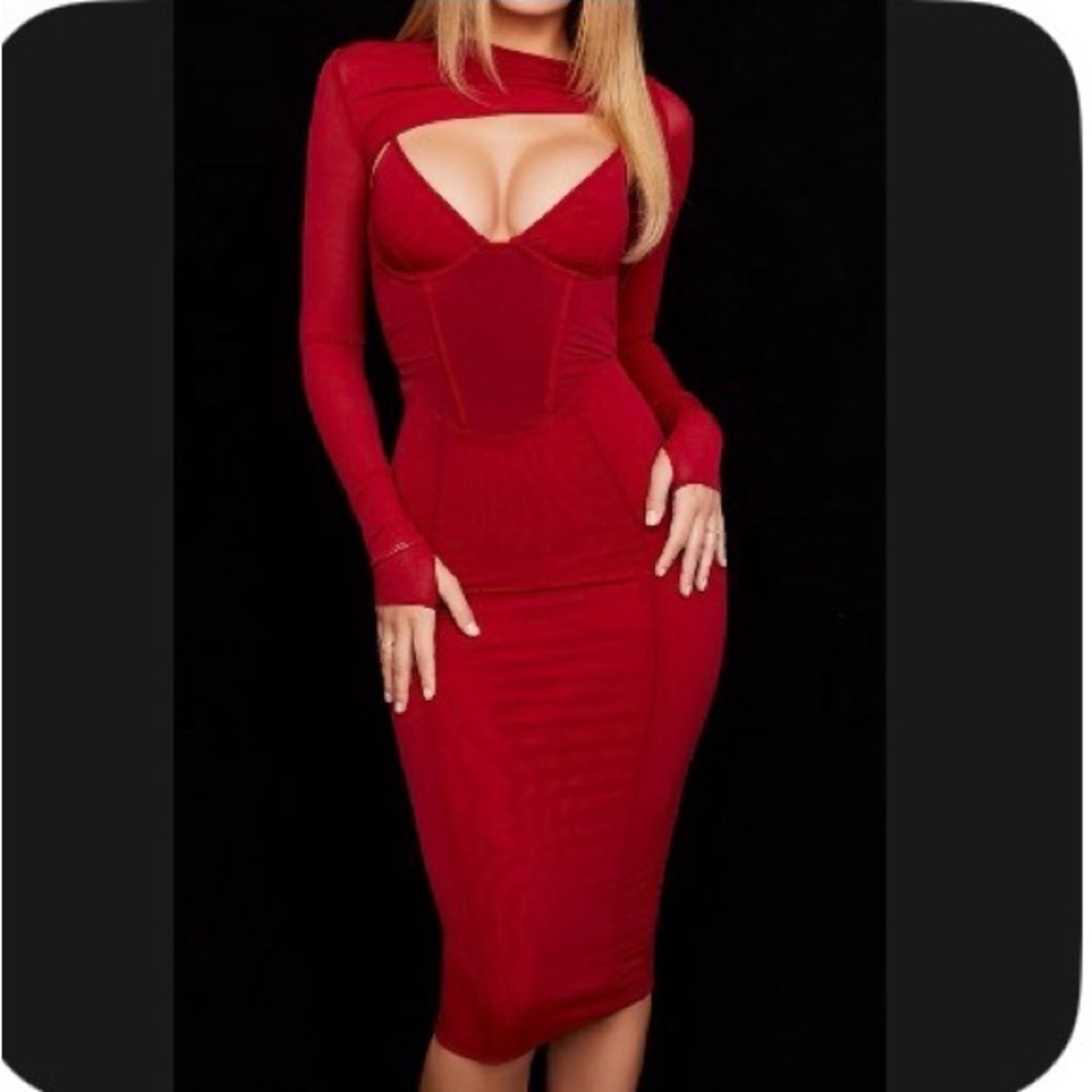 House of CB Bold Red Long Sleeve Dress